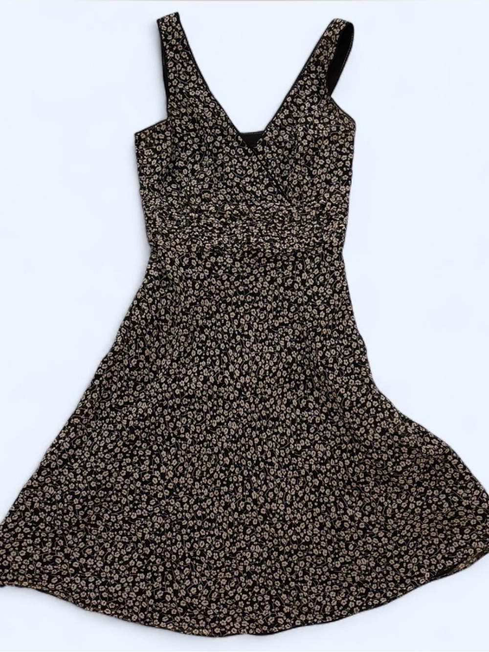 Ann Taylor Silk Black Dress with Cream Floral Print